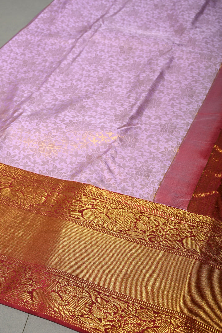 Lavender Kanjivaram Tissue Silk Saree with Meenakari Floral Brocade Jaal and Contrast Zari Border | SILK MARK CERTIFIED | SHOBITAM