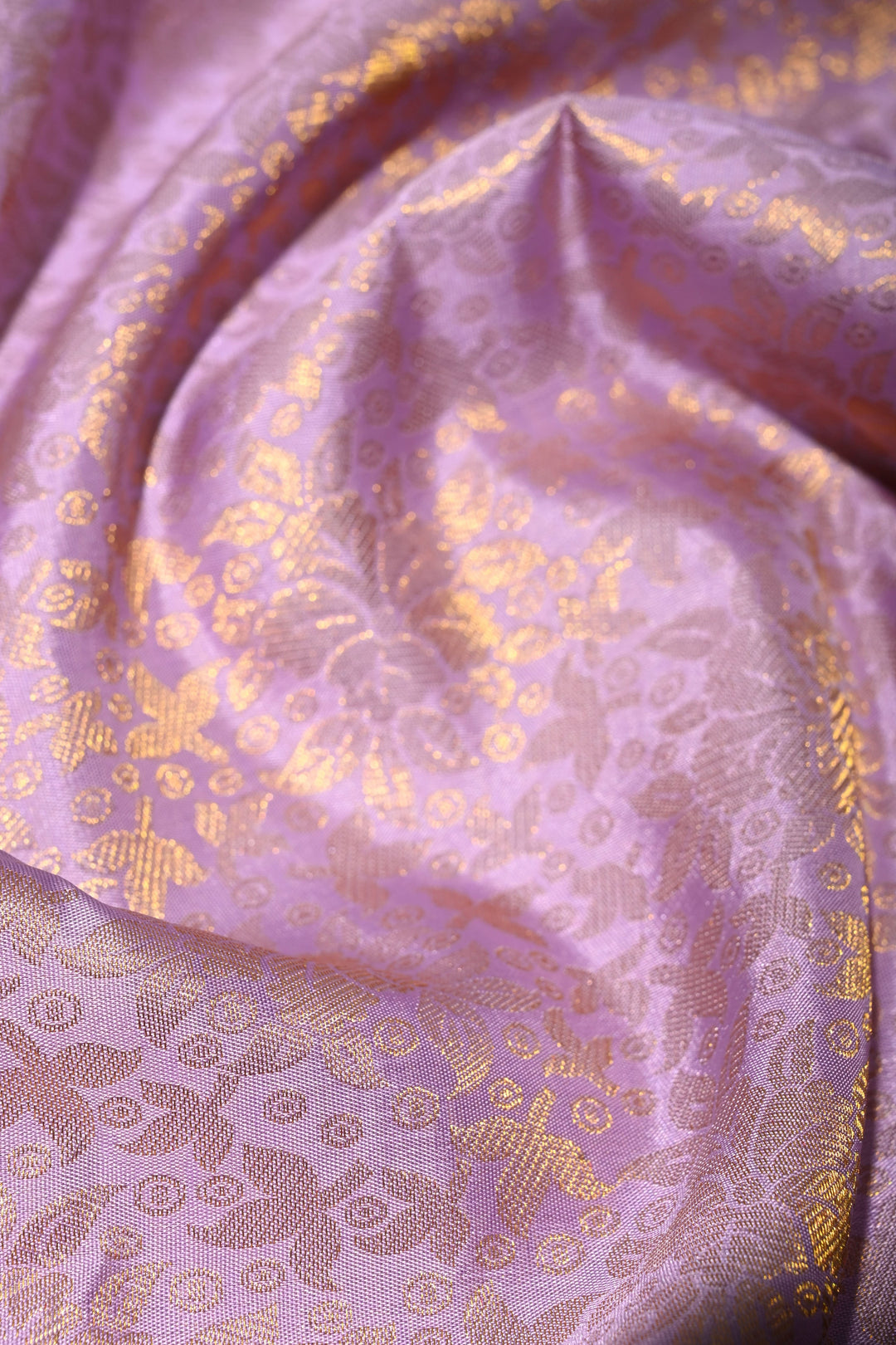 Lavender Kanjivaram Tissue Silk Saree with Meenakari Floral Brocade Jaal and Contrast Zari Border | SILK MARK CERTIFIED | SHOBITAM