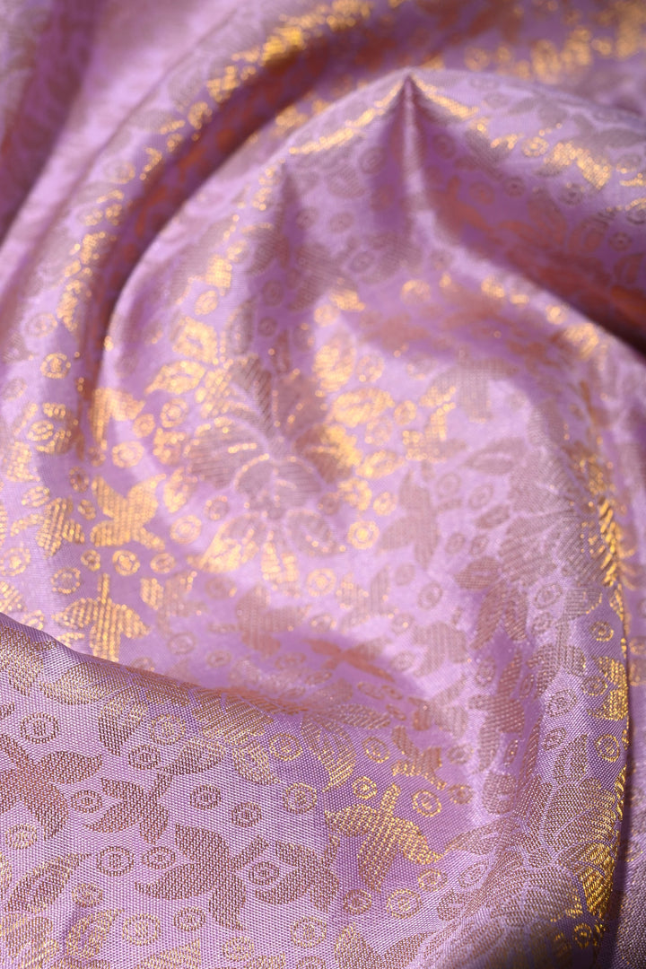 Lavender Kanjivaram Tissue Silk Saree with Meenakari Floral Brocade Jaal and Contrast Zari Border | SILK MARK CERTIFIED | SHOBITAM