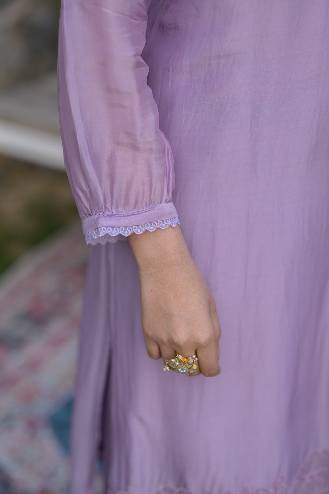 Lavender Pure Organza Cut and Scallope Work with Thread Hand Work Embroidered Details -SET OF-3 | SHOBITAM