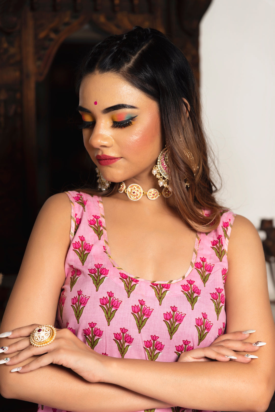 GULBAHAR PINK HAND BLOCK SUIT SET | SHOBITAM