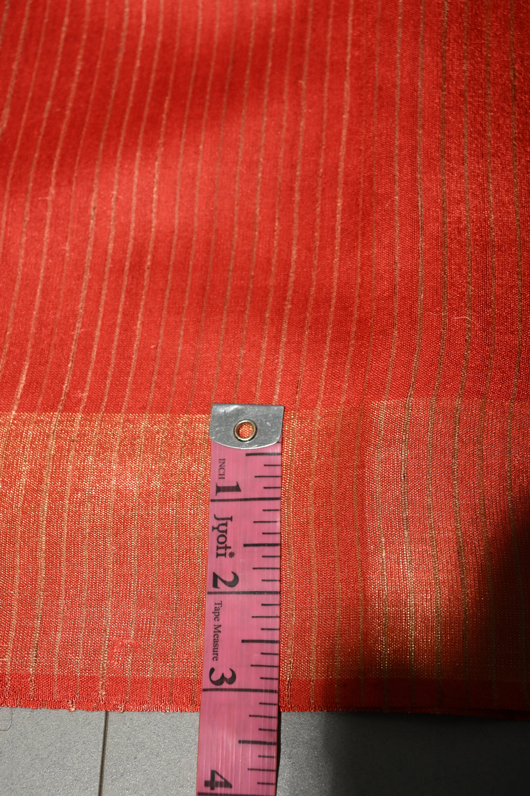 Vermilion Red Handloom Tussar Silk Saree with Stripes Pattern and Muted Zari Border | SILK MARK CERTIFIED | SHOBITAM