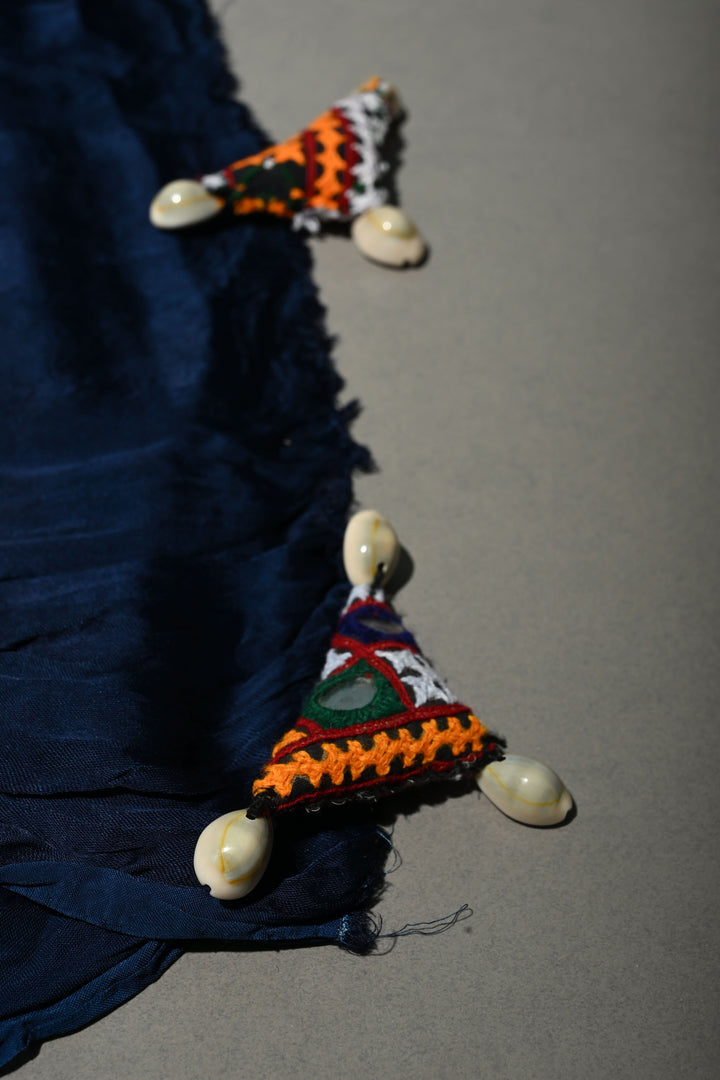 Prussian Blue Borderless Modal Silk Saree with Lagda Patta Crushed Tissue Pallu | SHOBITAM