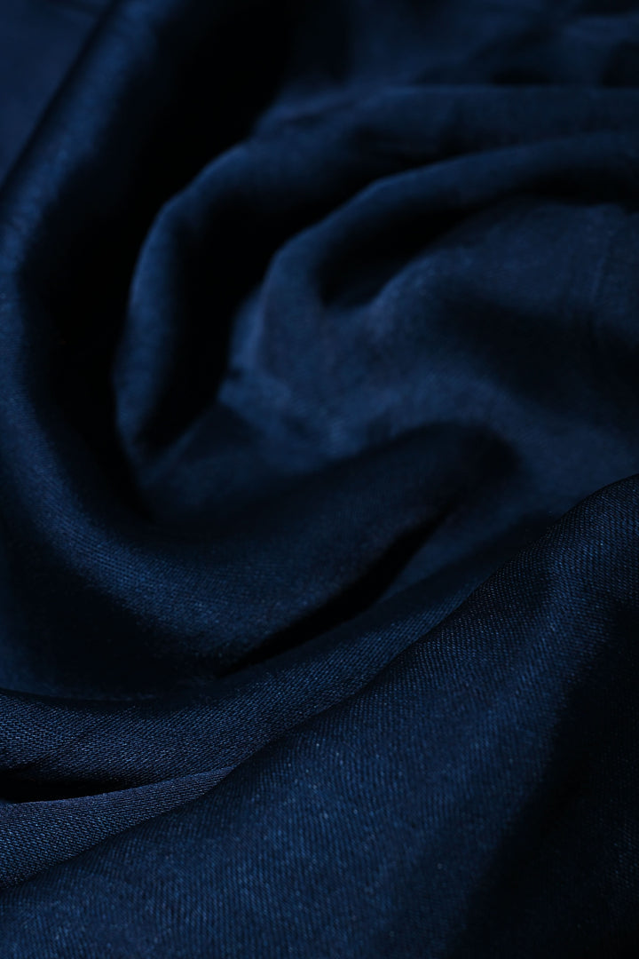 Prussian Blue Borderless Modal Silk Saree with Lagda Patta Crushed Tissue Pallu | SHOBITAM
