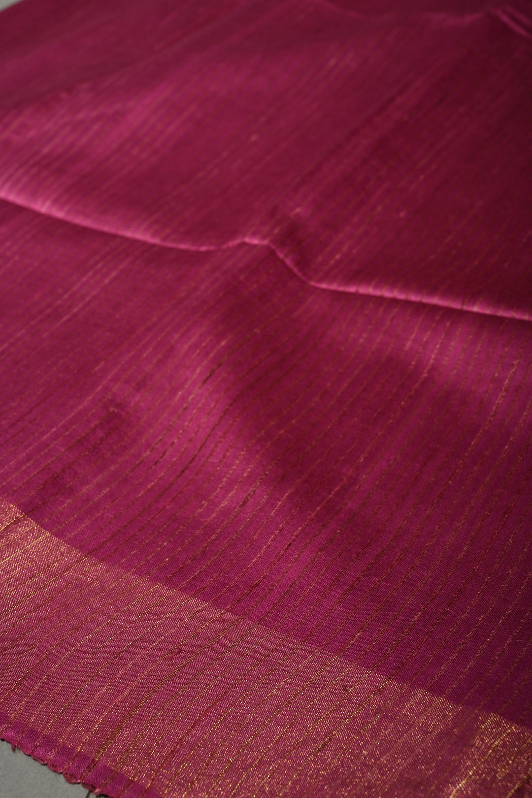 Magenta Handloom Tussar Silk Saree with Stripes Pattern and Muted Zari Border | SILK MARK CERTIFIED | SHOBITAM