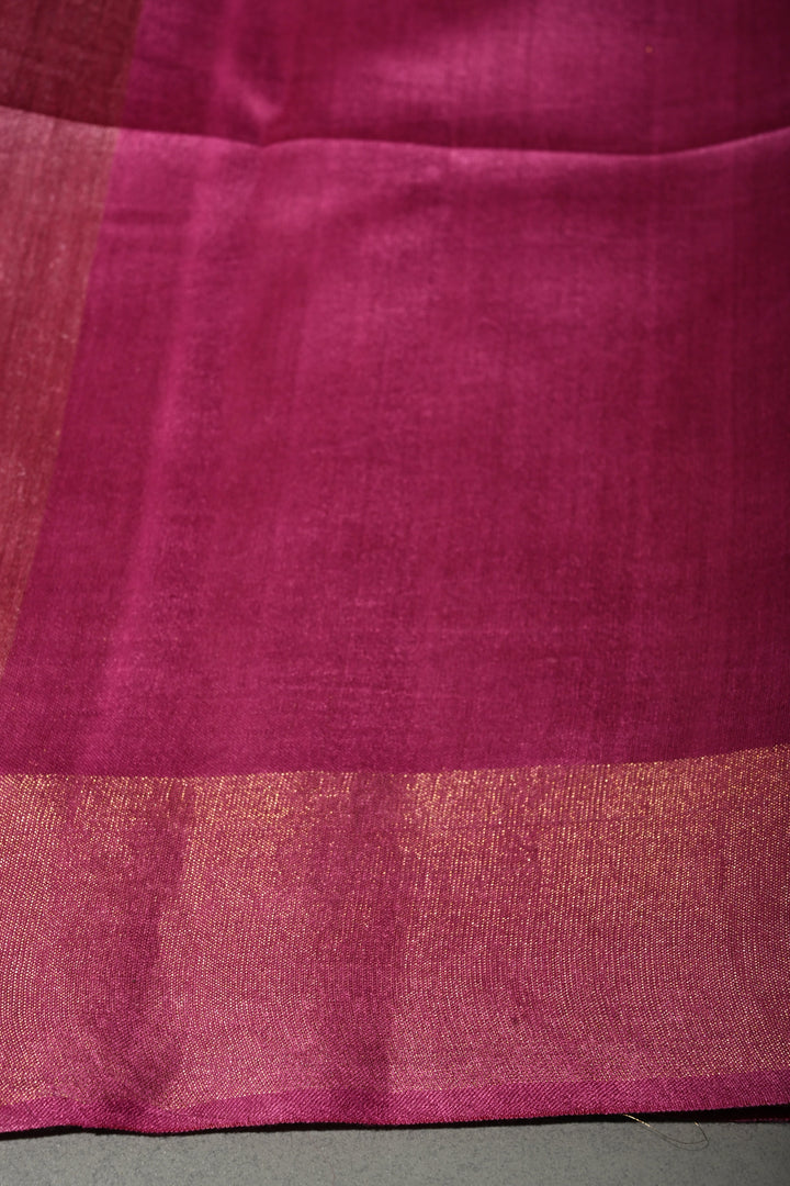 Magenta Handloom Tussar Silk Saree with Stripes Pattern and Muted Zari Border | SILK MARK CERTIFIED | SHOBITAM