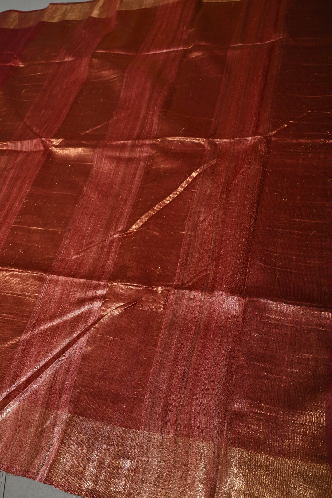 Rose Vale Handloom Tussar Silk Saree with Stripes Pattern and Muted Zari Border | SILK MARK CERTIFIED | SHOBITAM
