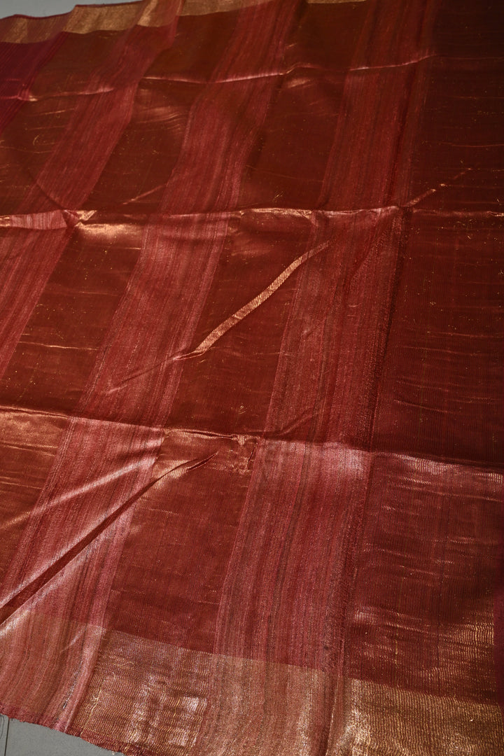 Rose Vale Handloom Tussar Silk Saree with Stripes Pattern and Muted Zari Border | SILK MARK CERTIFIED | SHOBITAM