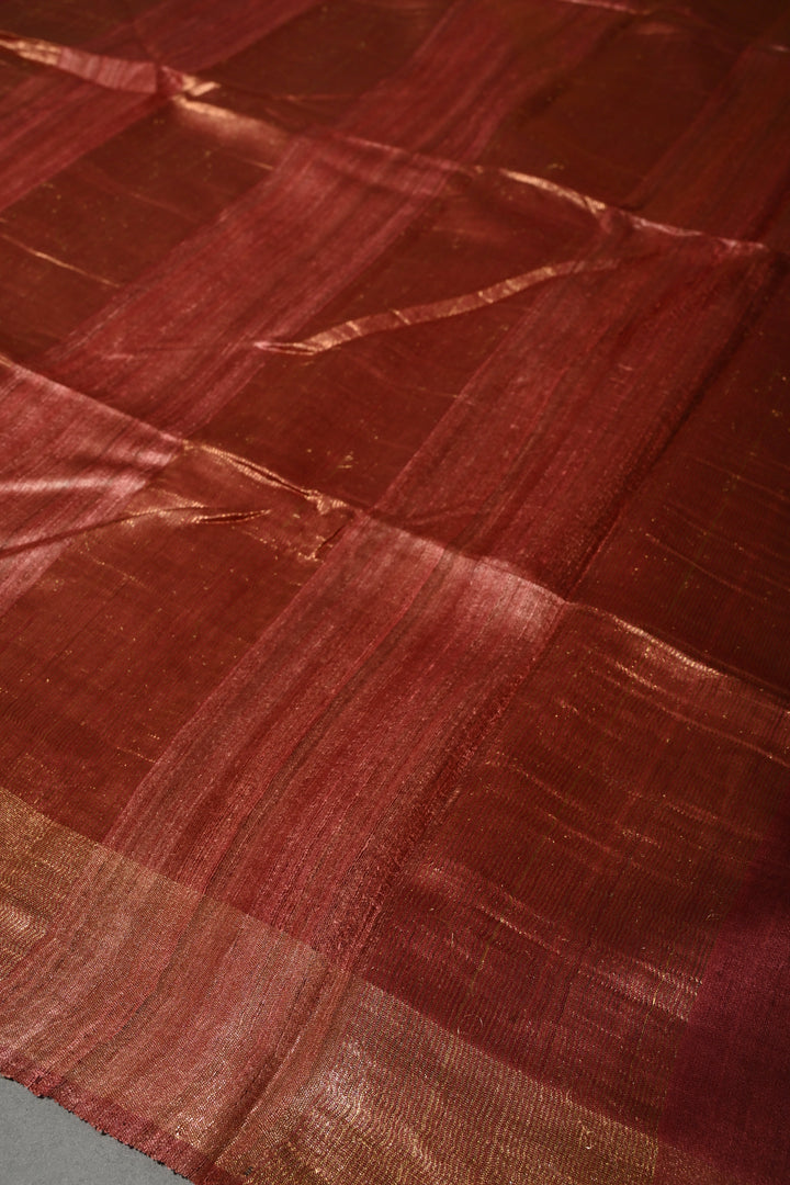 Rose Vale Handloom Tussar Silk Saree with Stripes Pattern and Muted Zari Border | SILK MARK CERTIFIED | SHOBITAM