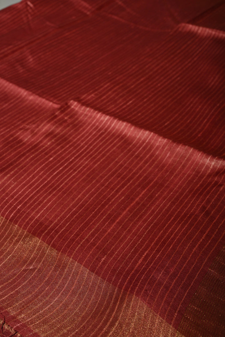 Rose Vale Handloom Tussar Silk Saree with Stripes Pattern and Muted Zari Border | SILK MARK CERTIFIED | SHOBITAM