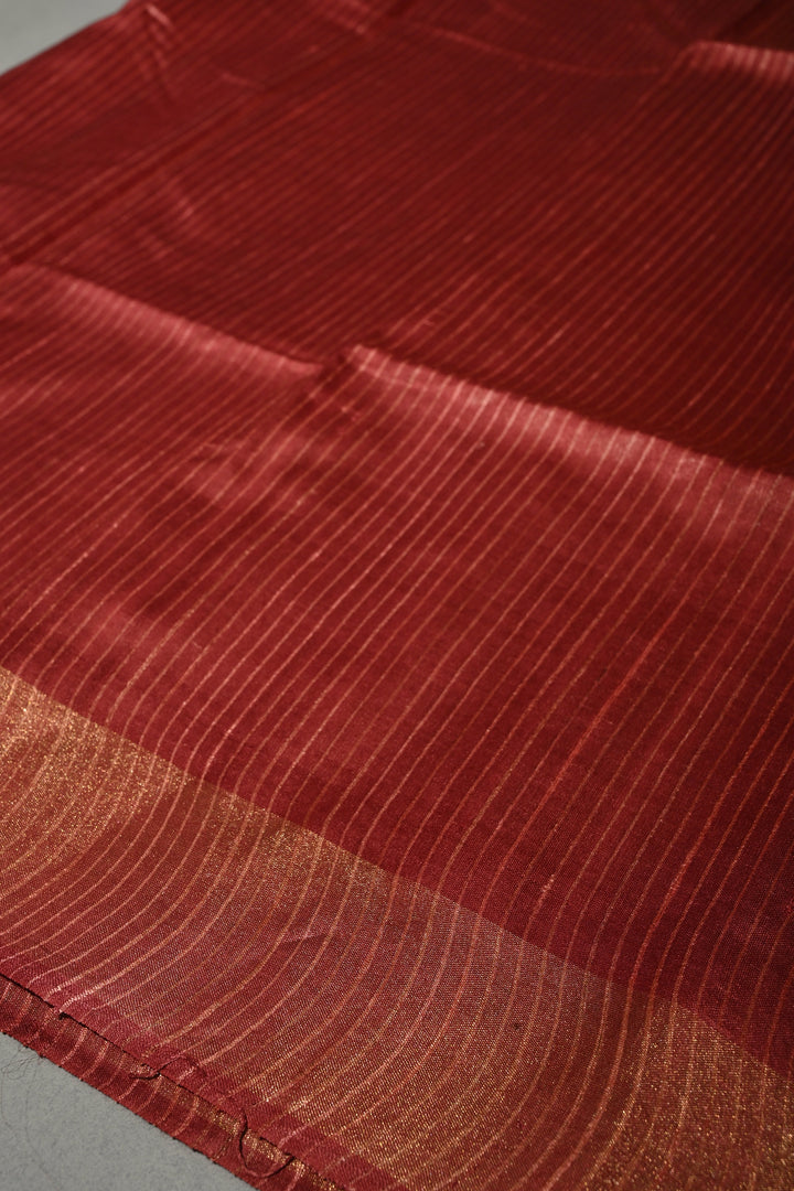 Rose Vale Handloom Tussar Silk Saree with Stripes Pattern and Muted Zari Border | SILK MARK CERTIFIED | SHOBITAM
