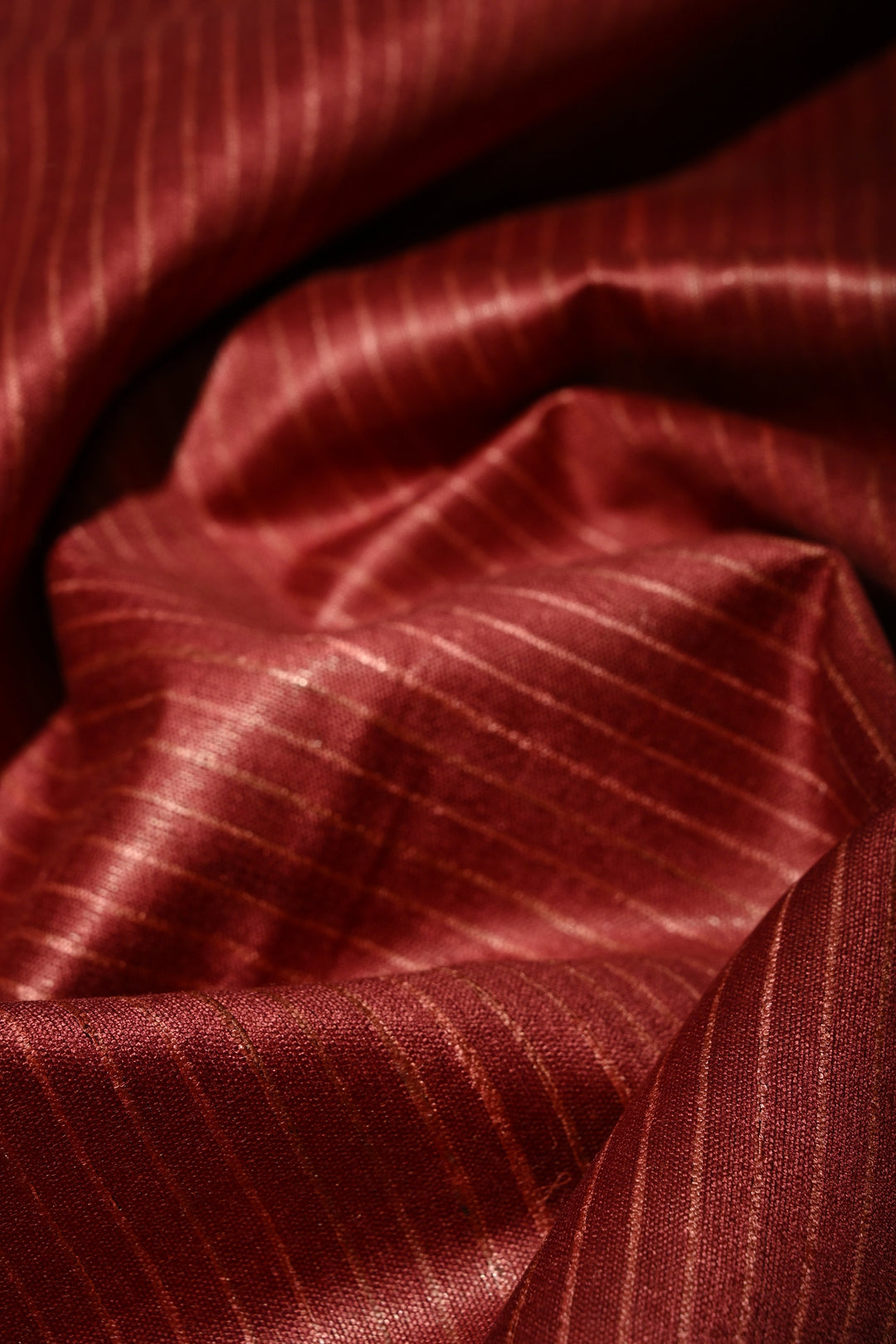 Rose Vale Handloom Tussar Silk Saree with Stripes Pattern and Muted Zari Border | SILK MARK CERTIFIED | SHOBITAM