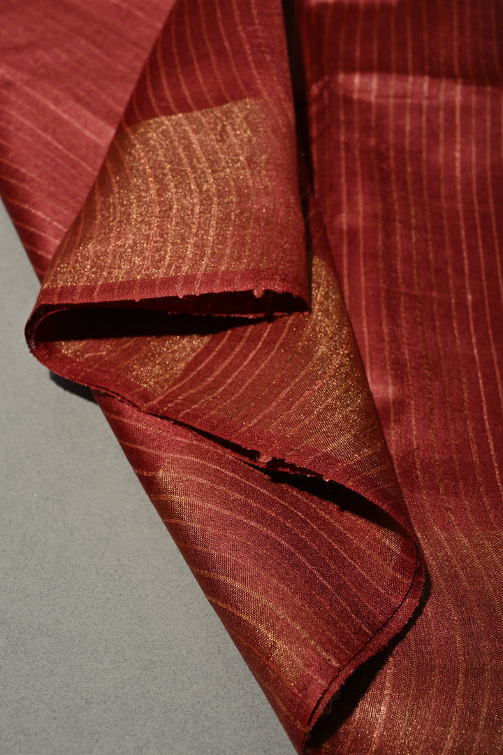 Rose Vale Handloom Tussar Silk Saree with Stripes Pattern and Muted Zari Border | SILK MARK CERTIFIED | SHOBITAM