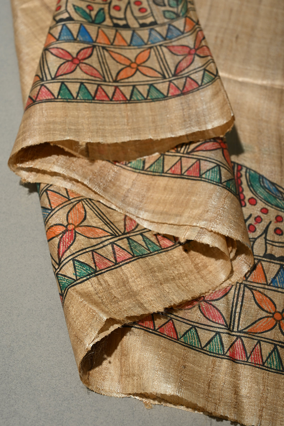 Kora Color Pure Handloom Tussar Hand Painted Madhubani Saree with Border | SILK MARK CERTIFIED | Shobitam