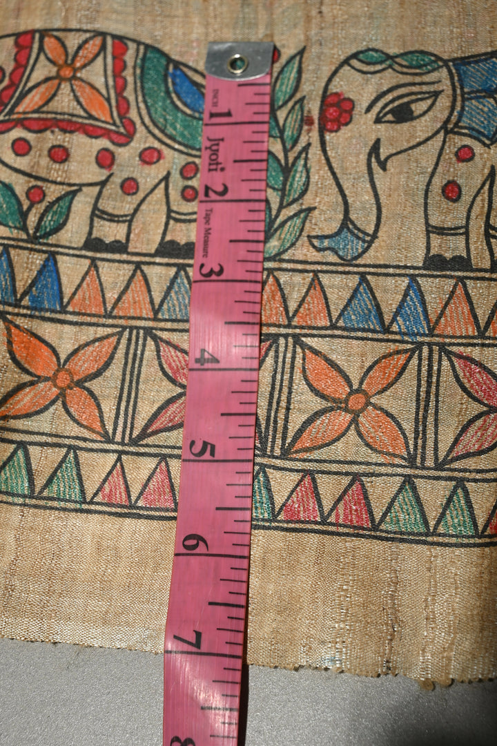 Kora Color Pure Handloom Tussar Hand Painted Madhubani Saree with Border | SILK MARK CERTIFIED | Shobitam