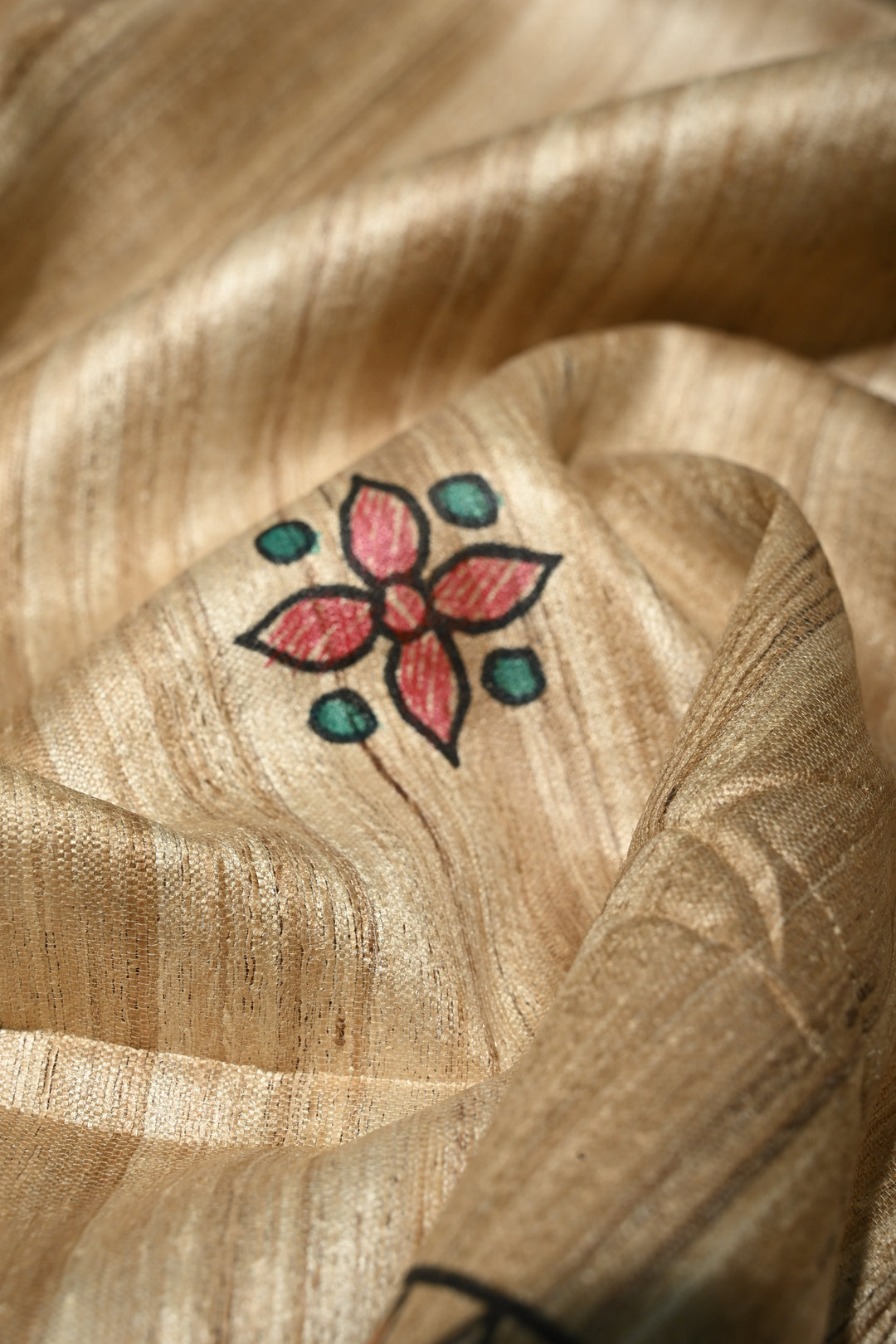 Natural Color Pure Handloom Tussar Hand Painted Madhubani Saree with Border | SILK MARK CERTIFIED | Shobitam