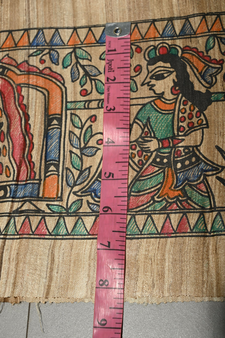 Natural Color Pure Handloom Tussar Hand Painted Madhubani Saree with Border | SILK MARK CERTIFIED | SHOBITAM
