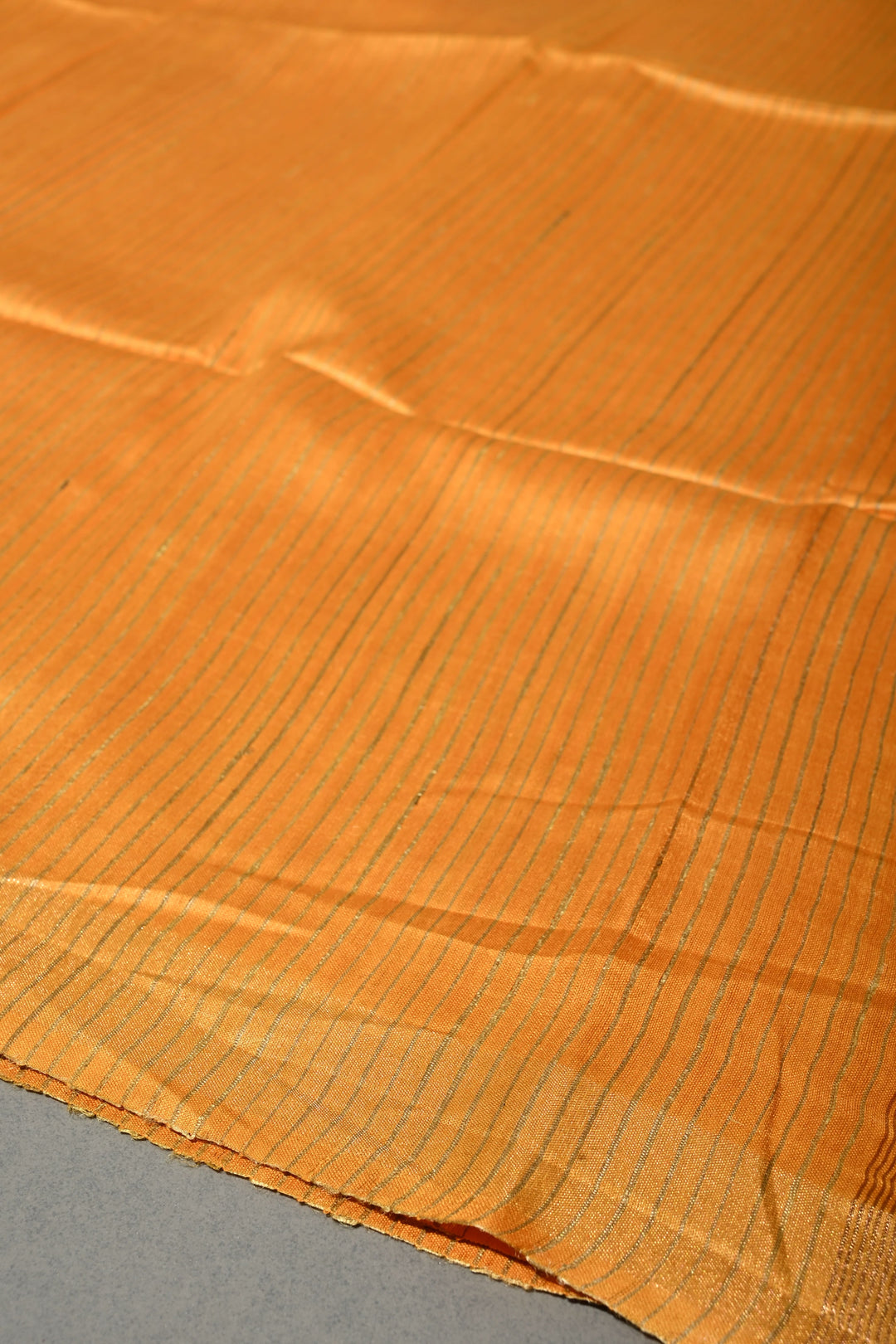 Mustard Yellow Handloom Tussar Silk Saree with Stripes Pattern and Muted Zari Border | SILK MARK CERTIFIED | SHOBITAM