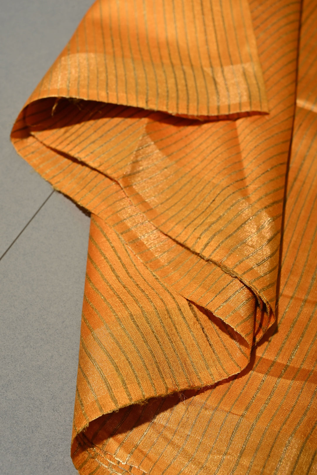 Mustard Yellow Handloom Tussar Silk Saree with Stripes Pattern and Muted Zari Border | SILK MARK CERTIFIED | SHOBITAM