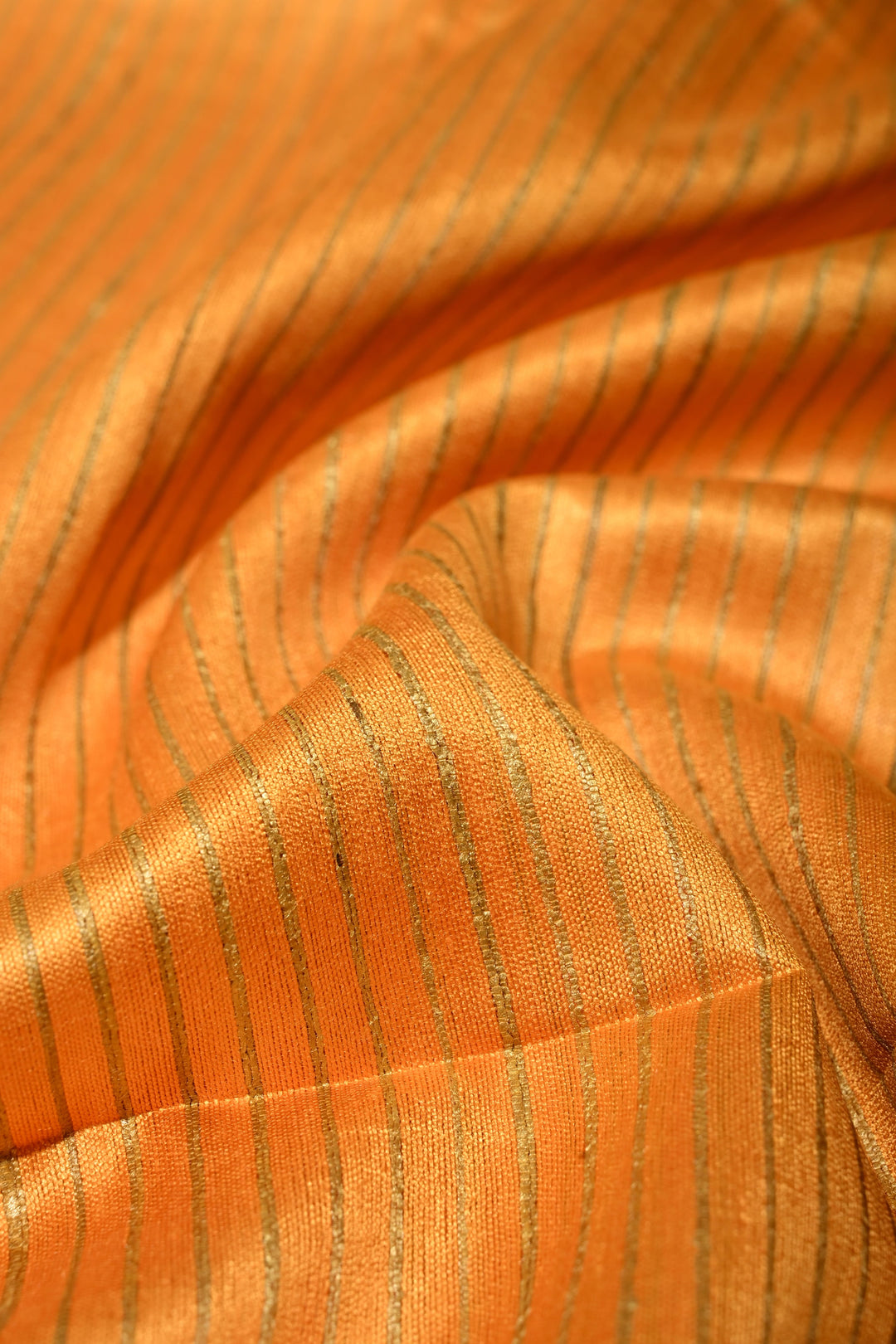 Mustard Yellow Handloom Tussar Silk Saree with Stripes Pattern and Muted Zari Border | SILK MARK CERTIFIED | SHOBITAM