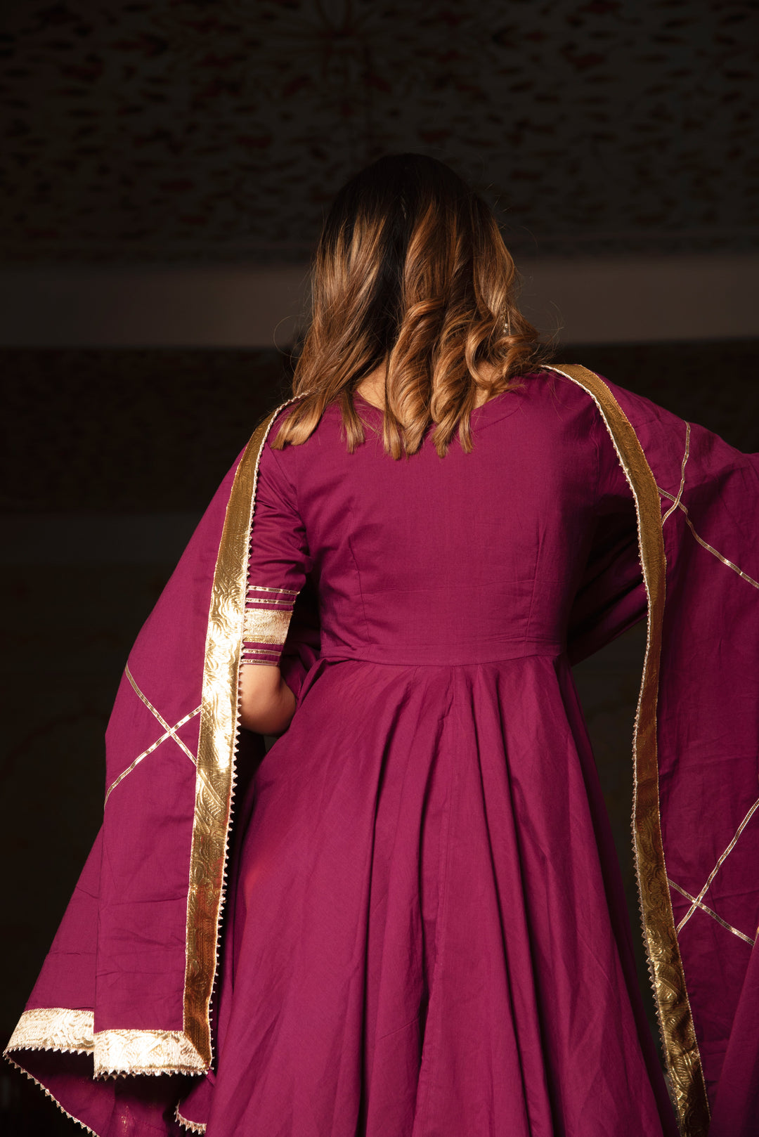 BURGUNDY PURE COTTON ANARKALI SET | SHOBITAM