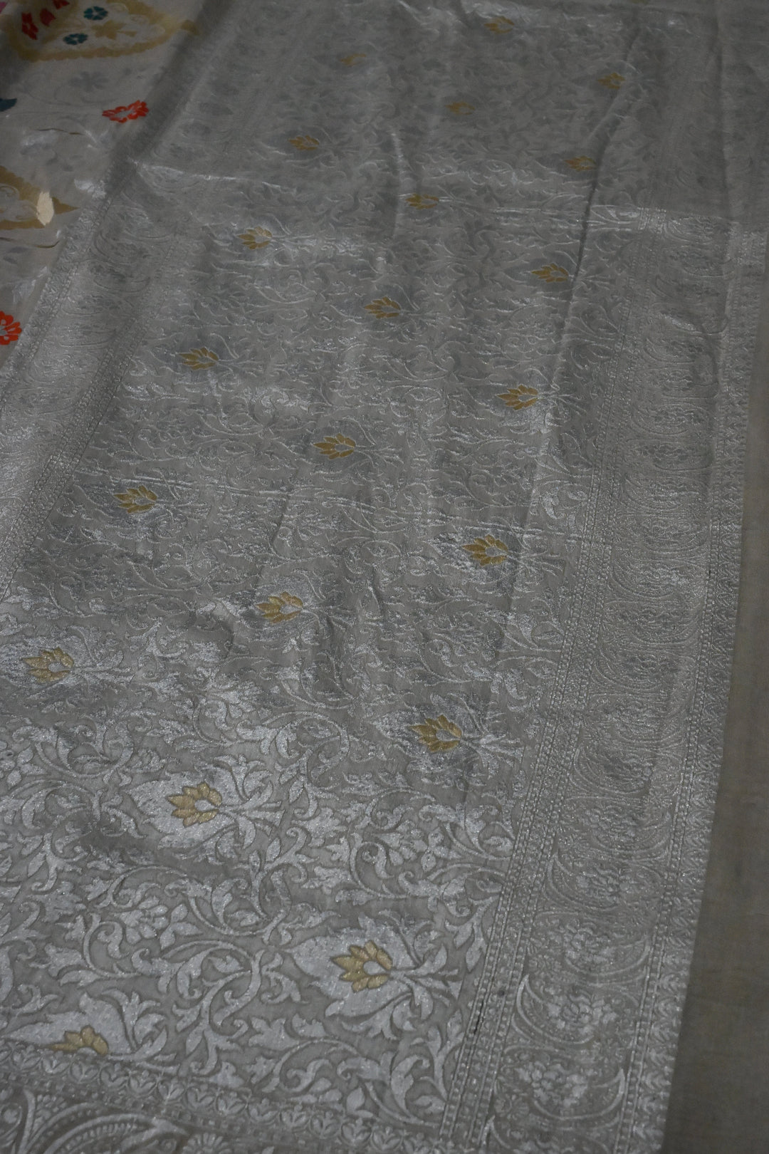Purple Banarasi Kora Silk Saree with Anique Brocade Jaal and Zari Border | SILK MARK CERTIFIED | SHOBITAM