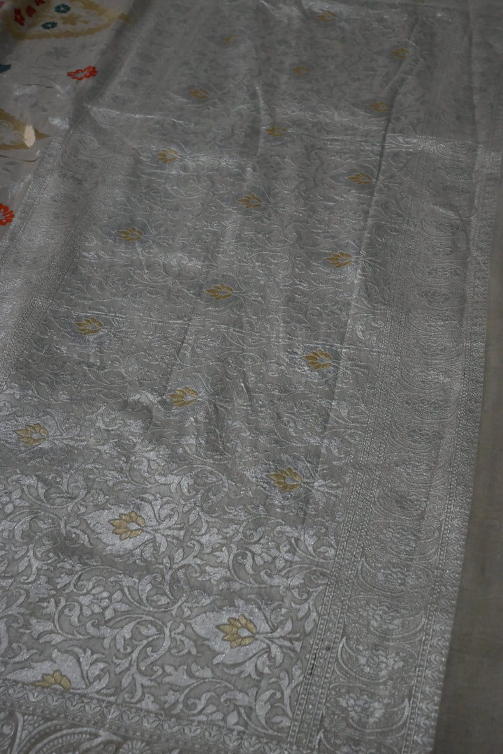 Purple Banarasi Kora Silk Saree with Anique Brocade Jaal and Zari Border | SILK MARK CERTIFIED | SHOBITAM