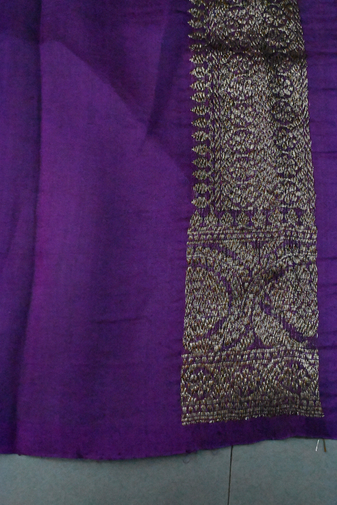 Purple Banarasi Kora Silk Saree with Anique Brocade Jaal and Zari Border | SILK MARK CERTIFIED | SHOBITAM