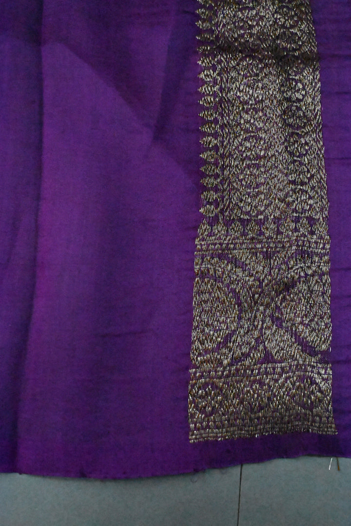 Purple Banarasi Kora Silk Saree with Anique Brocade Jaal and Zari Border | SILK MARK CERTIFIED | SHOBITAM