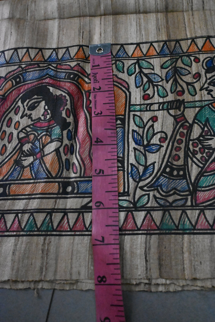 Kora Color Pure Handloom Tussar Hand Painted Madhubani Saree with Border | SILK MARK CERTIFIED | SHOBITAM