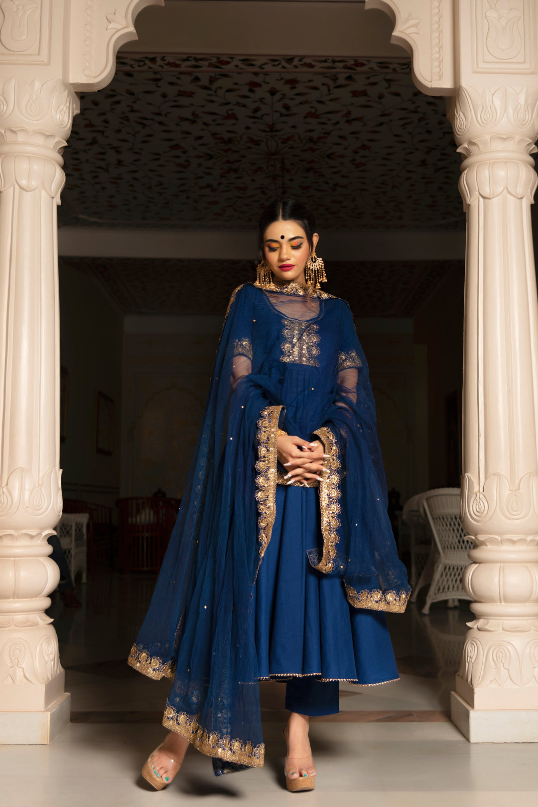 MINAKARI BLUE ANARKALI SET | SHOBITAM