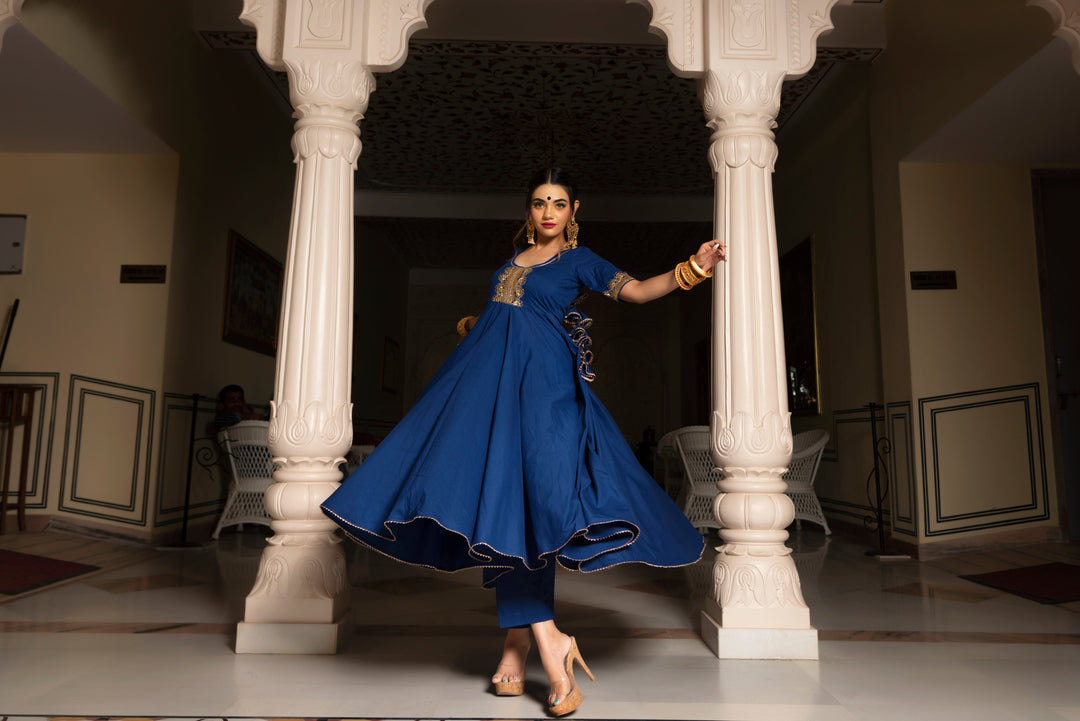 MINAKARI BLUE ANARKALI SET | SHOBITAM