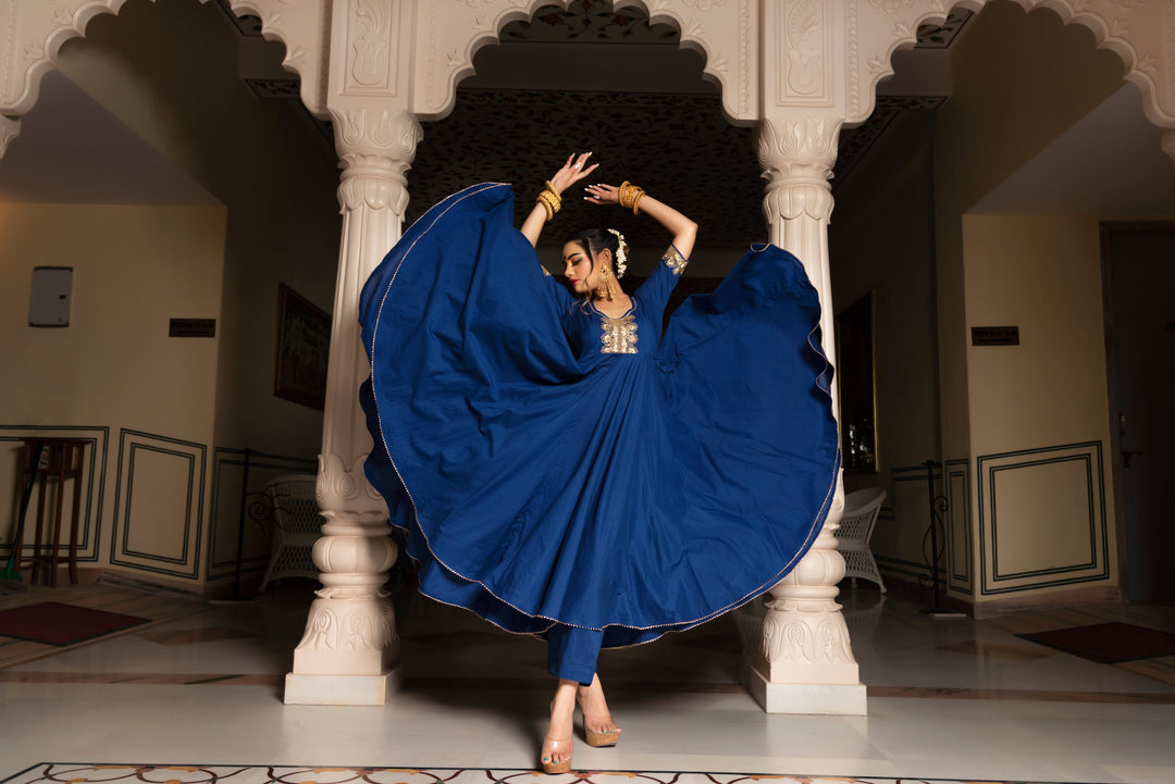 MINAKARI BLUE ANARKALI SET | SHOBITAM