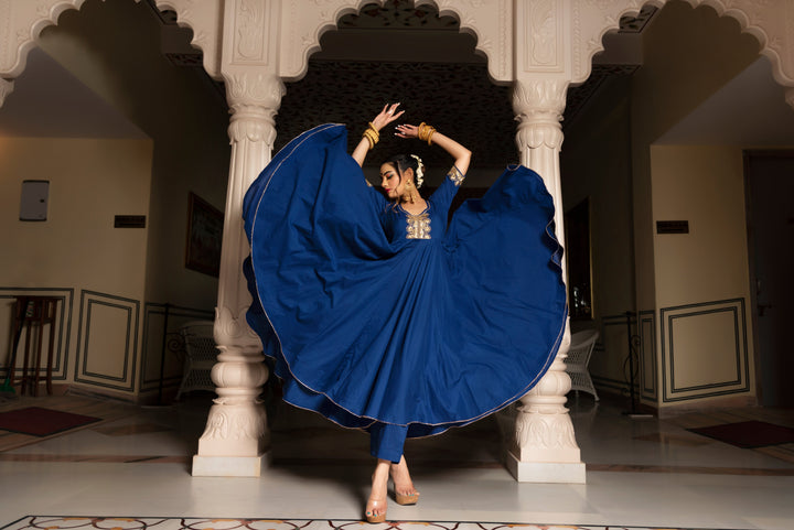 MINAKARI BLUE ANARKALI SET | SHOBITAM