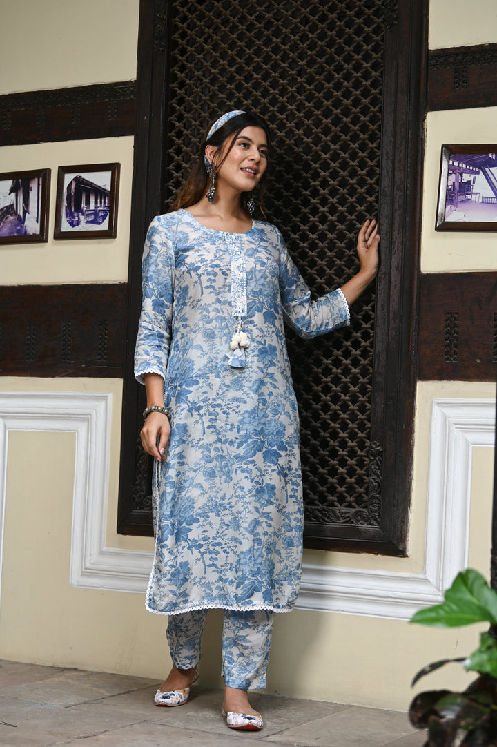 Icy Blue Floral Kurta Set - SET OF 2 | SHOBITAM