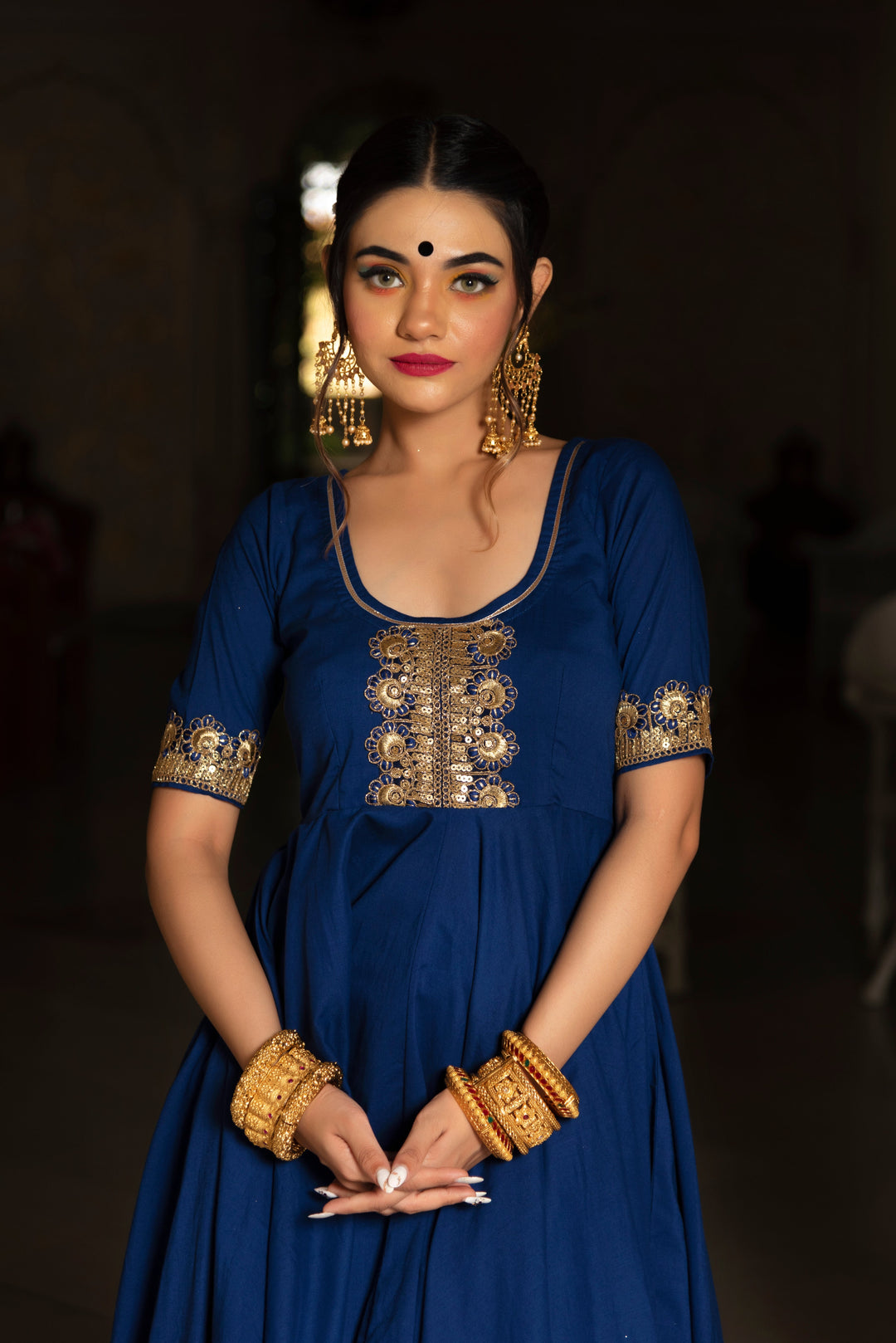 MINAKARI BLUE ANARKALI SET | SHOBITAM