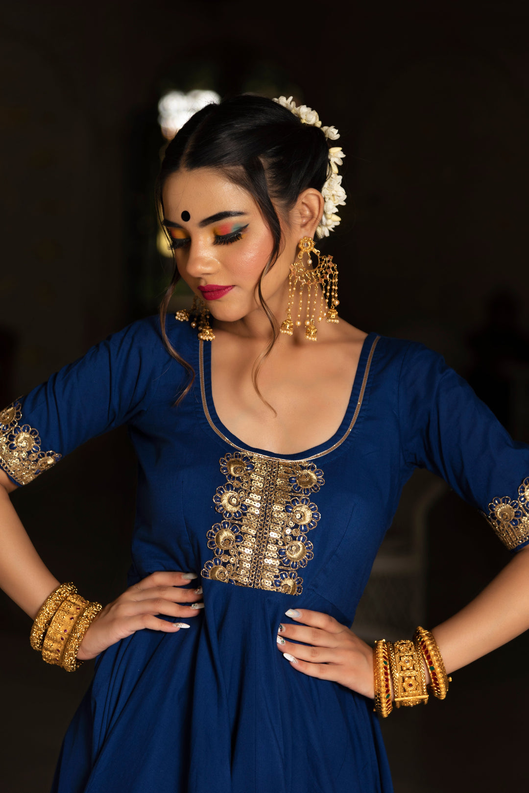 MINAKARI BLUE ANARKALI SET | SHOBITAM