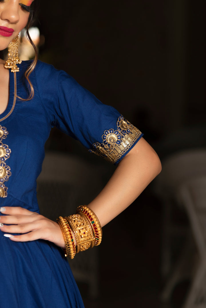 MINAKARI BLUE ANARKALI SET | SHOBITAM