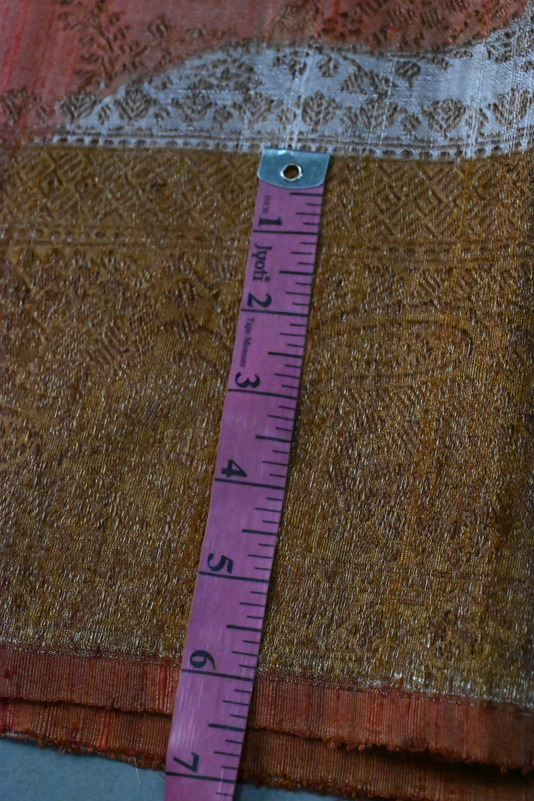 Orange-Rust-Deep Mustard-Mauve Raw Silk Banarasi Hand Brush Dye Saree with Rangkaat Style and Antique Zari Diagonal Stripes | SILK MARK CERTIFIED | SHOBITAM
