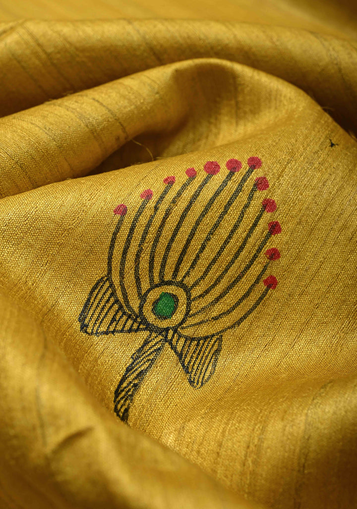 Mithila Matsya Madhubani hand painting on  Geecha Silk Saree | SILK MARK CERTIFIED