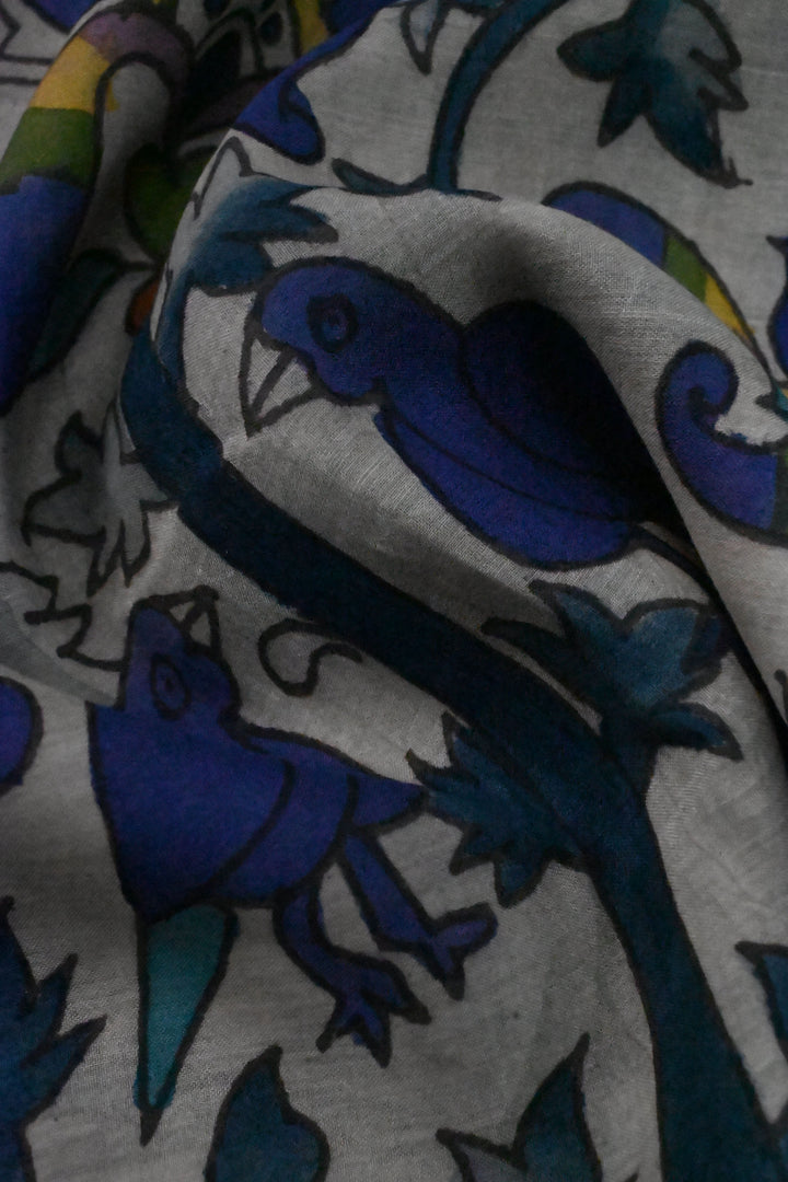 Tree Of Life Arches Theme : Authentic Pen Kalamkari on Pure Mangalagiri Silk Cotton Saree with Red Zari Borders | SHOBITAM