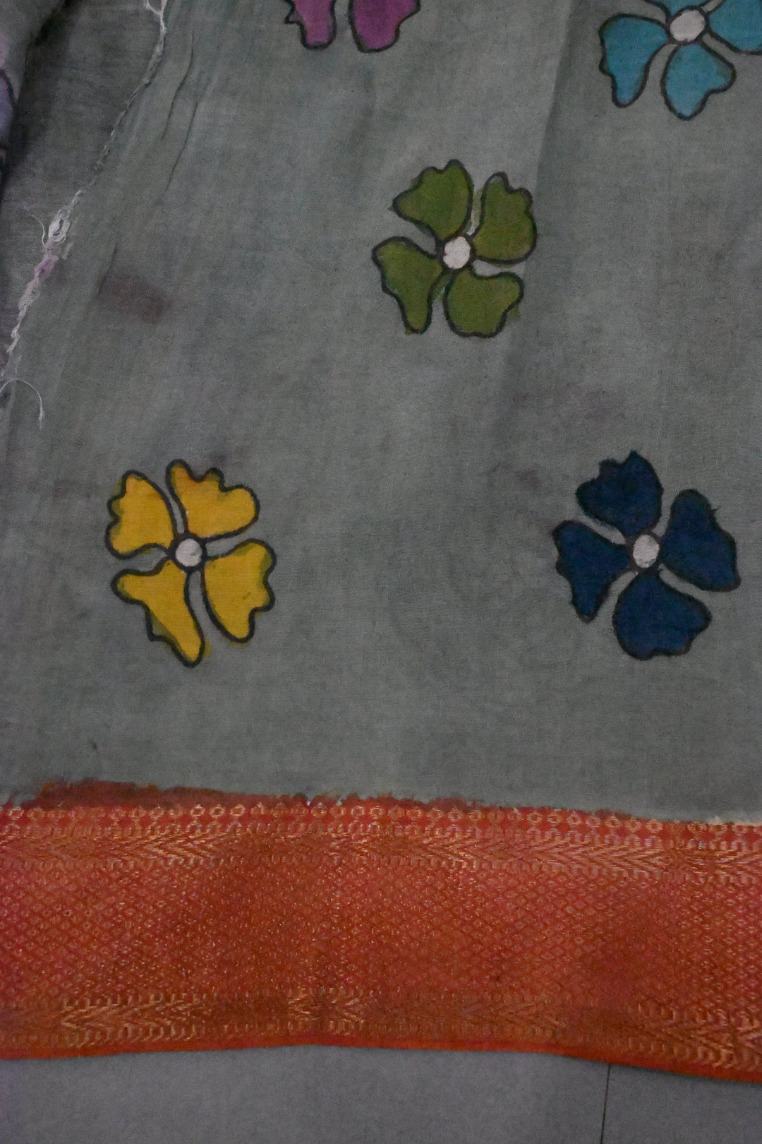 Tree Of Life Arches Theme : Authentic Pen Kalamkari on Pure Mangalagiri Silk Cotton Saree with Red Zari Borders | SHOBITAM