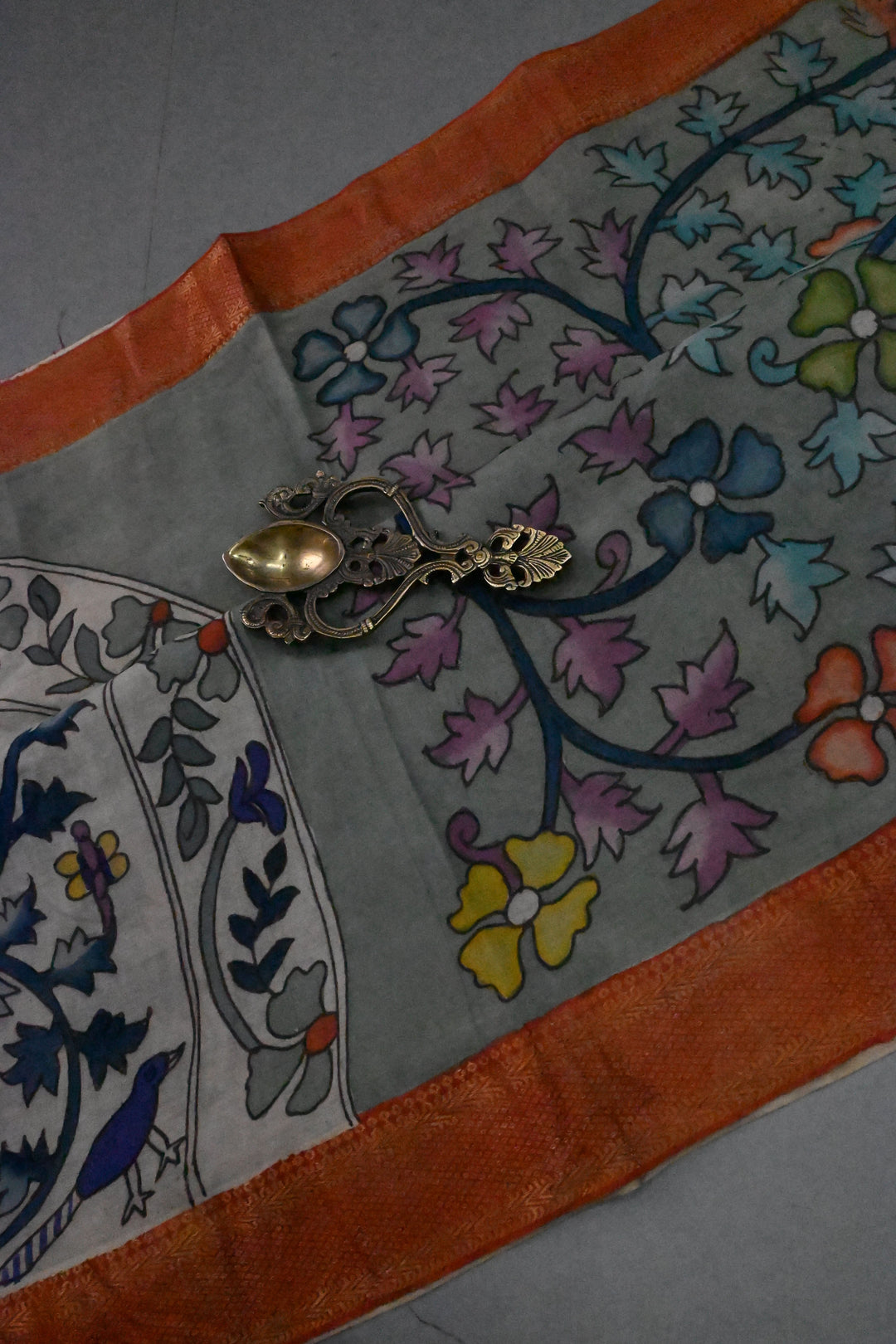 Tree Of Life Arches Theme : Authentic Pen Kalamkari on Pure Mangalagiri Silk Cotton Saree with Red Zari Borders | SHOBITAM