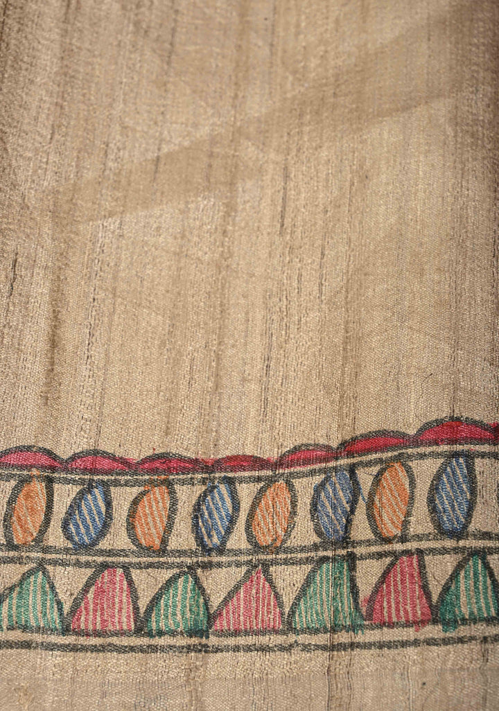 Brick Red Madhurima Madhubani hand painting on Tussar Silk Saree | SILK MARK CERTIFIED