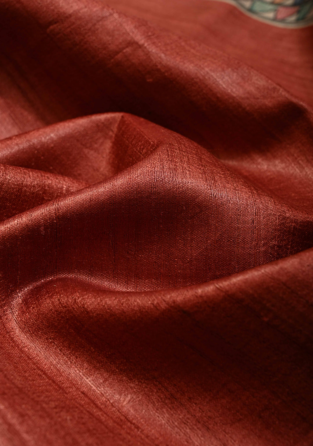 Brick Red Madhurima Madhubani hand painting on Tussar Silk Saree | SILK MARK CERTIFIED