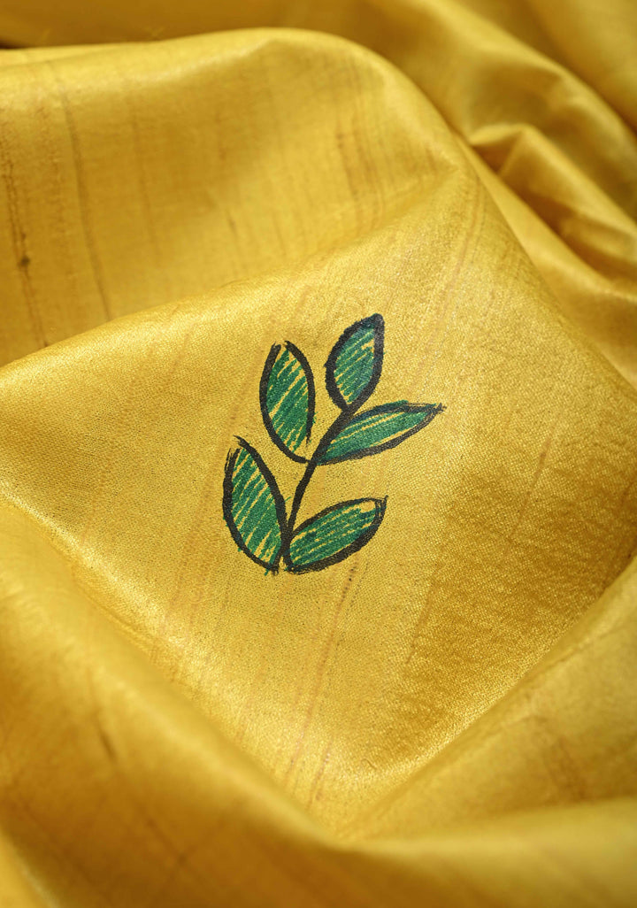 Bright Yellow Madhubani hand painting on Kanak Pushp Tussar Silk Saree | SILK MARK CERTIFIED