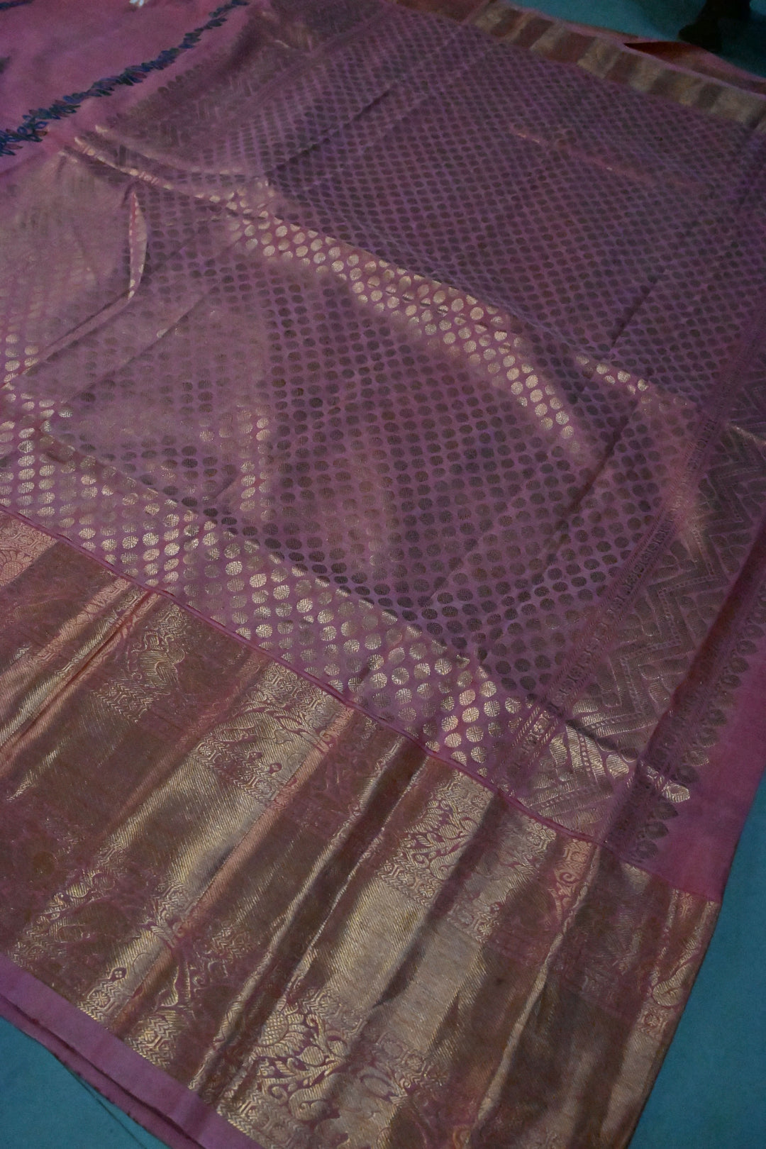 Peach Meenakari Floral Buttas On Pure Kanjivaram Silk Saree Handpainted Madhubani Panels | SILK MARK CERTIFIED | SHOBITAM