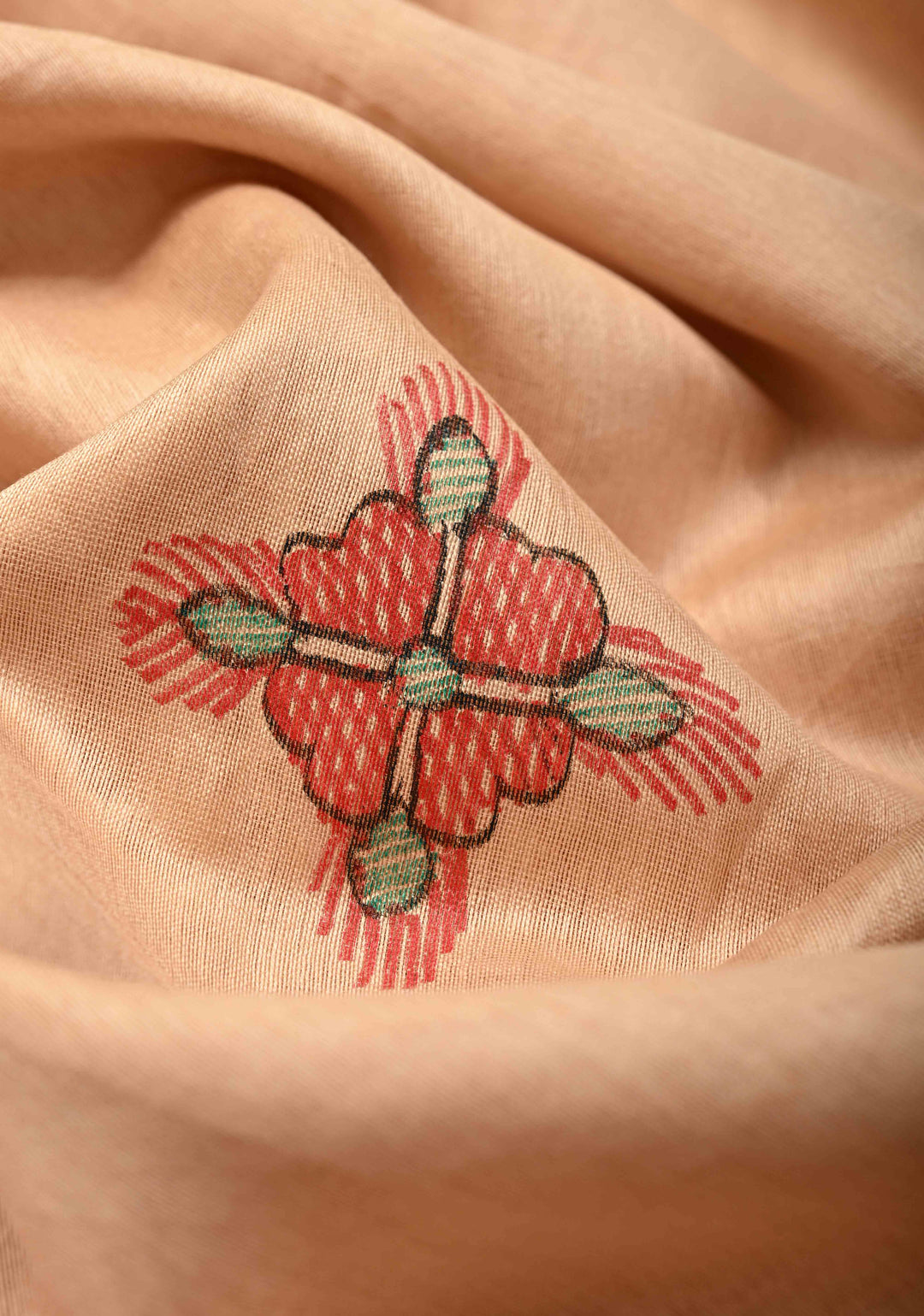 Beige Kanak Rekha Heritage Tussar Silk Saree with Madhubani hand painting and Minimal Zari Border | SILK MARK CERTIFIED