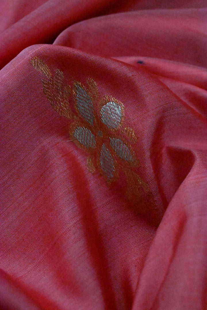 Peach Meenakari Floral Buttas On Pure Kanjivaram Silk Saree Handpainted Madhubani Panels | SILK MARK CERTIFIED | SHOBITAM