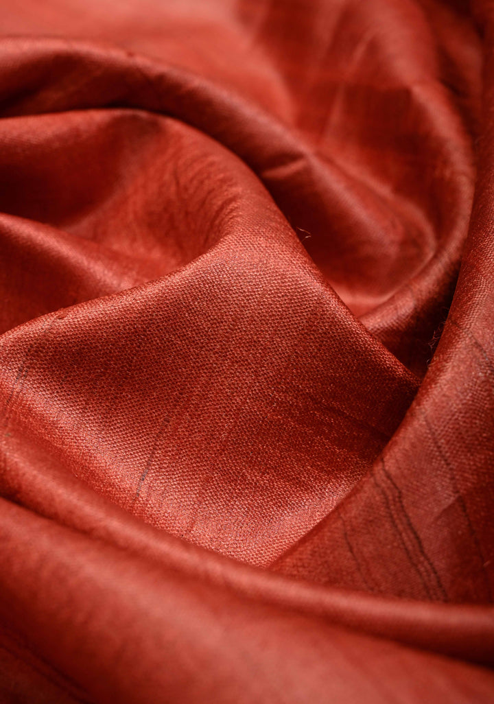 Flame Orange Madhubani hand painting on Aranya Chakra Ghicha Silk Saree | SILK MARK CERTIFIED